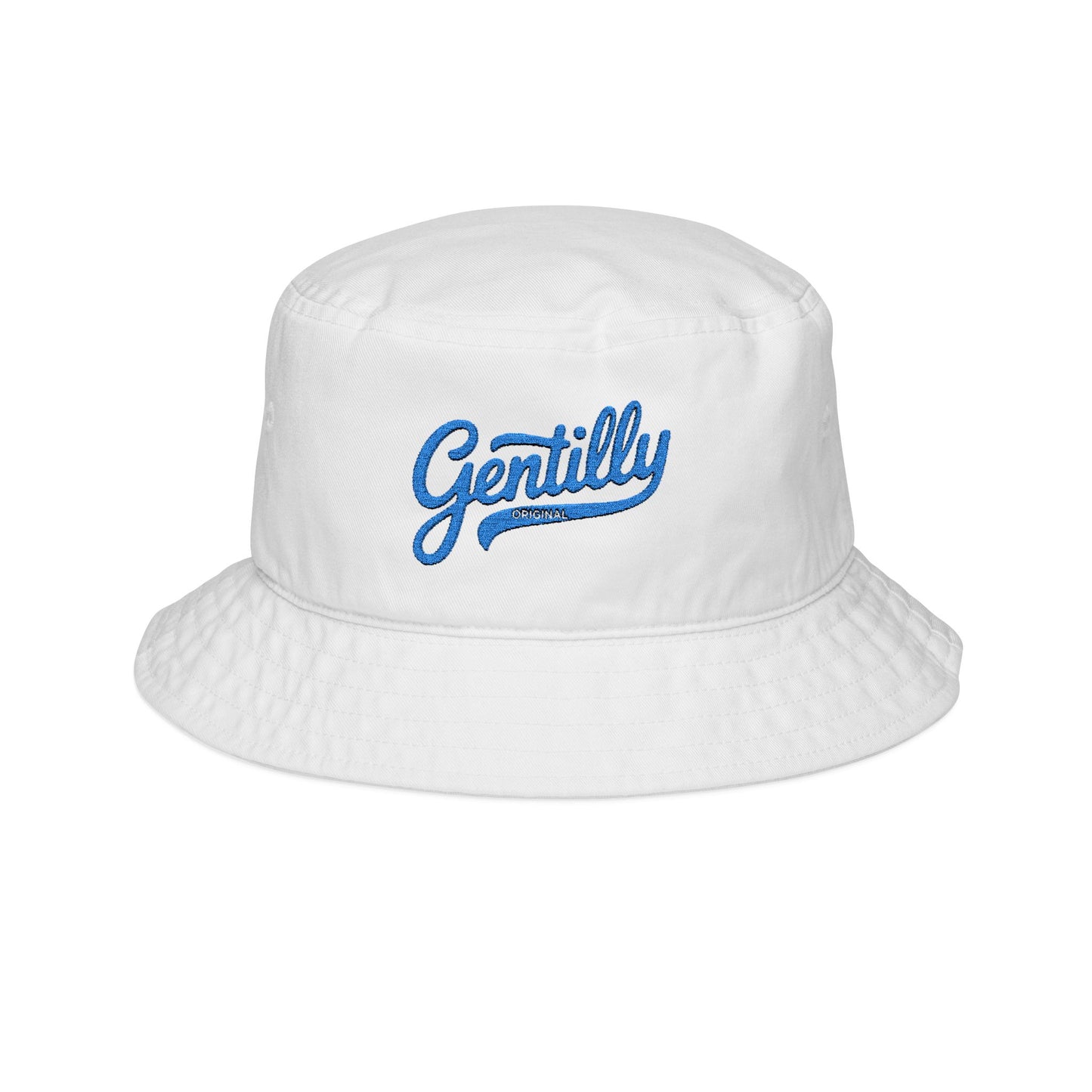 Gentilly Originals Embroidered Bucket Hat — White/Baby Blue